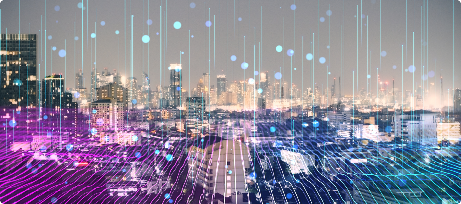 AI Data Visualization over city skyline